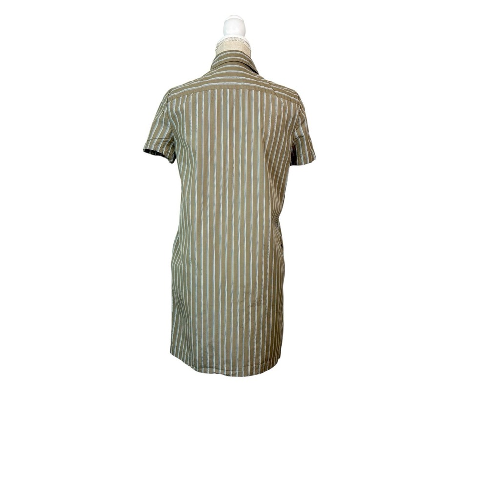 Theory Shirt Dress Size Small Beige Ribbon Stripe Button Down Pockets Poplin - Picture 15 of 15